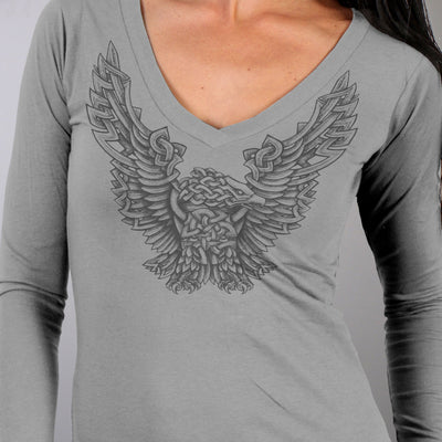 Hot Leathers Celtic Eagle Ladies Long Sleeve V-Neck Shirt