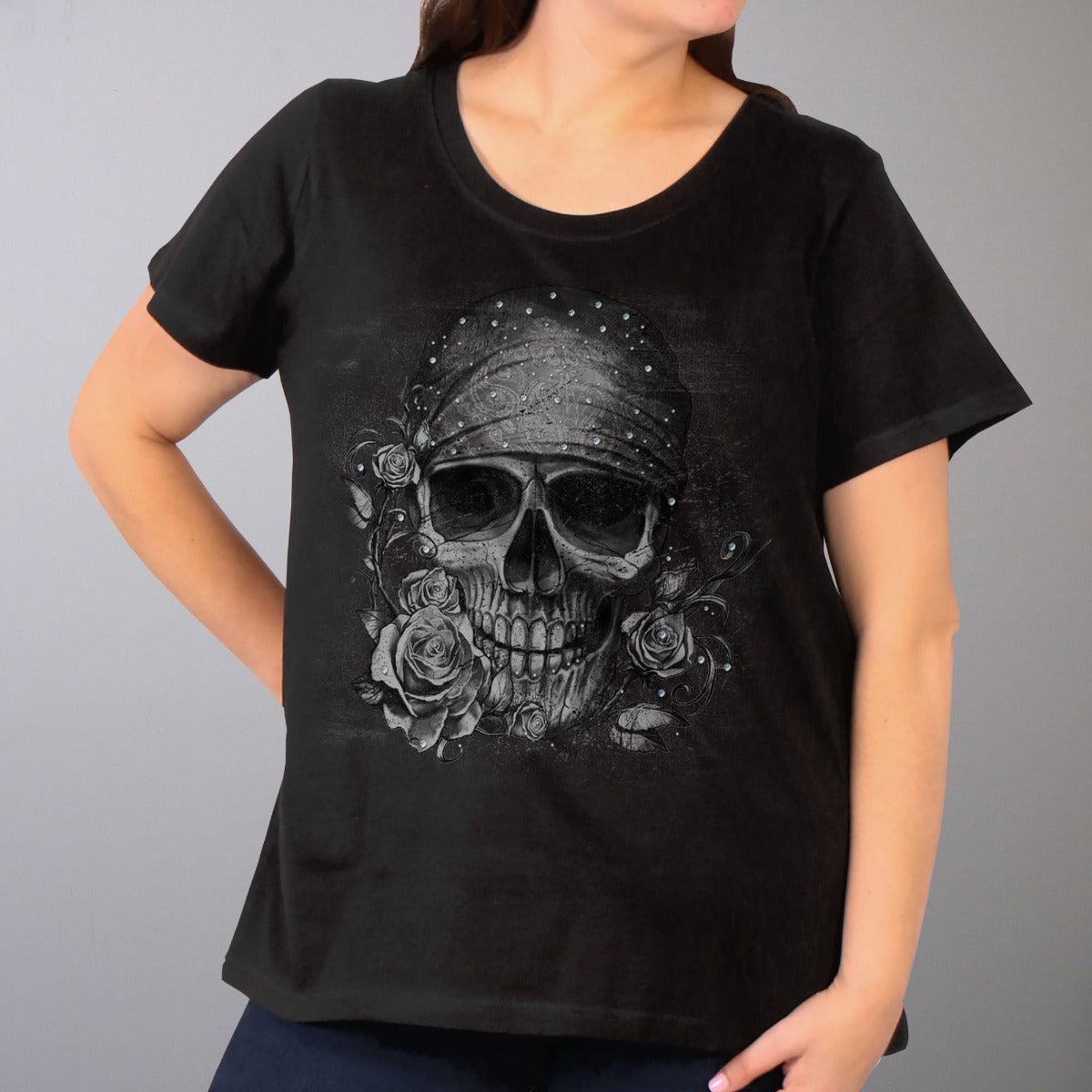 Hot Leathers Women's Skull Bandana Full Figured T-Shirt