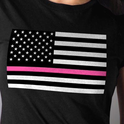 Hot Leathers Women's Full Cut Thin Pink Line American Flag T-Shirt