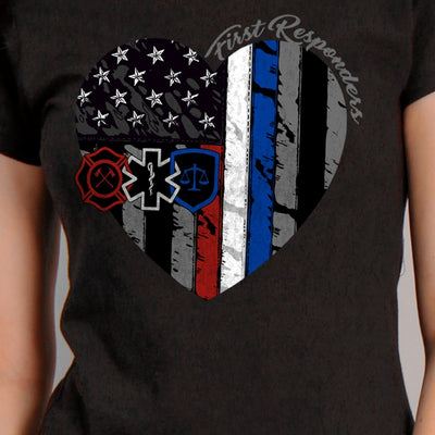 Hot Leathers Women's Heart First Responders T-Shirt