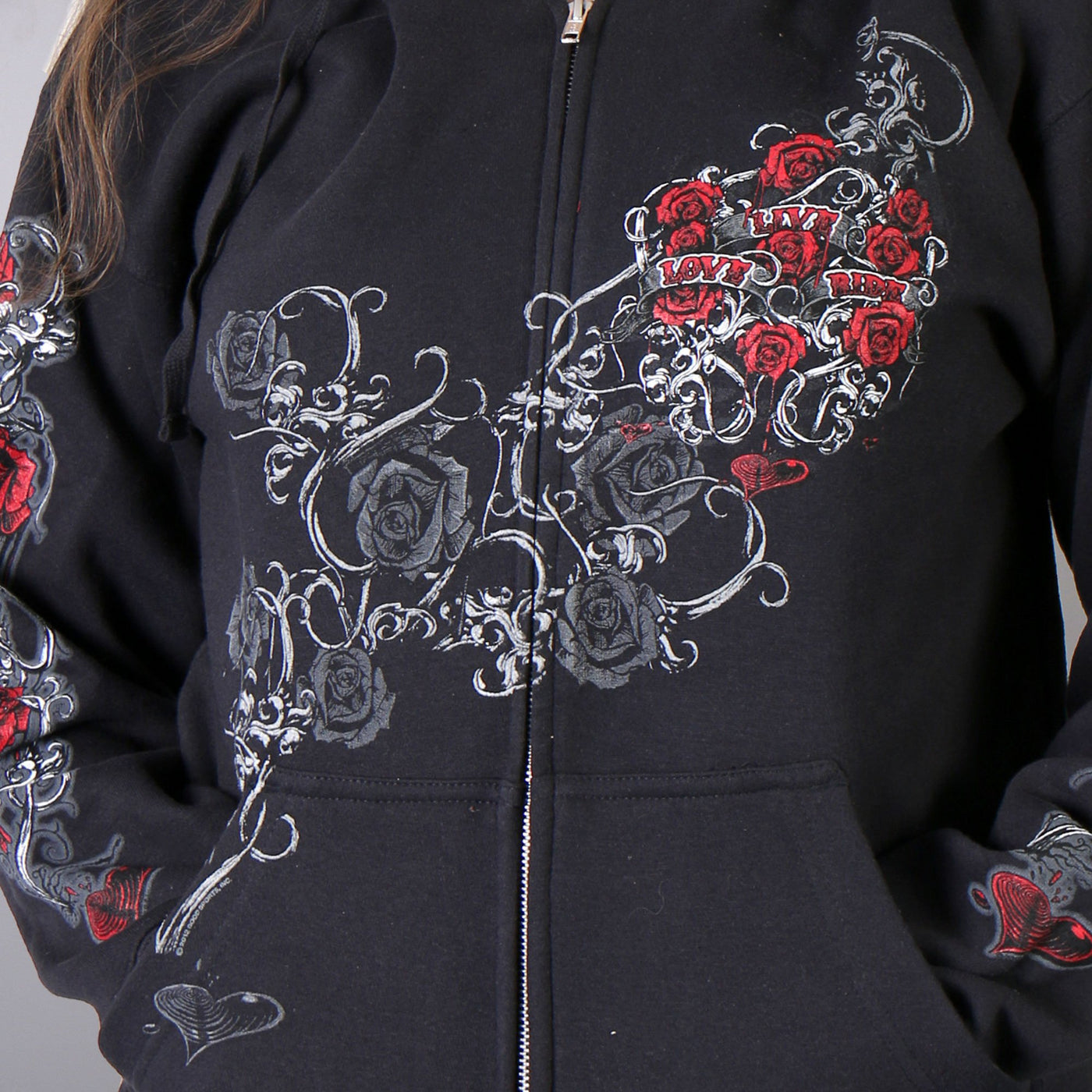 Hot Leathers Women's Hooded Sweatshirt With Live, Love, Ride And Roses