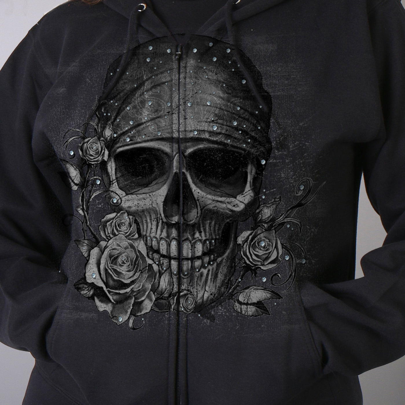 Hot Leathers Bandana Skull Ladies Hooded Zip Up Sweatshirt