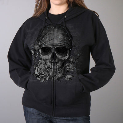 Hot Leathers Bandana Skull Ladies Hooded Zip Up Sweatshirt