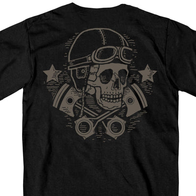 Hot Leathers Men's Vintage Skull And Cross Pistons Double Sided T-Shirt, Black - American Legend Rider