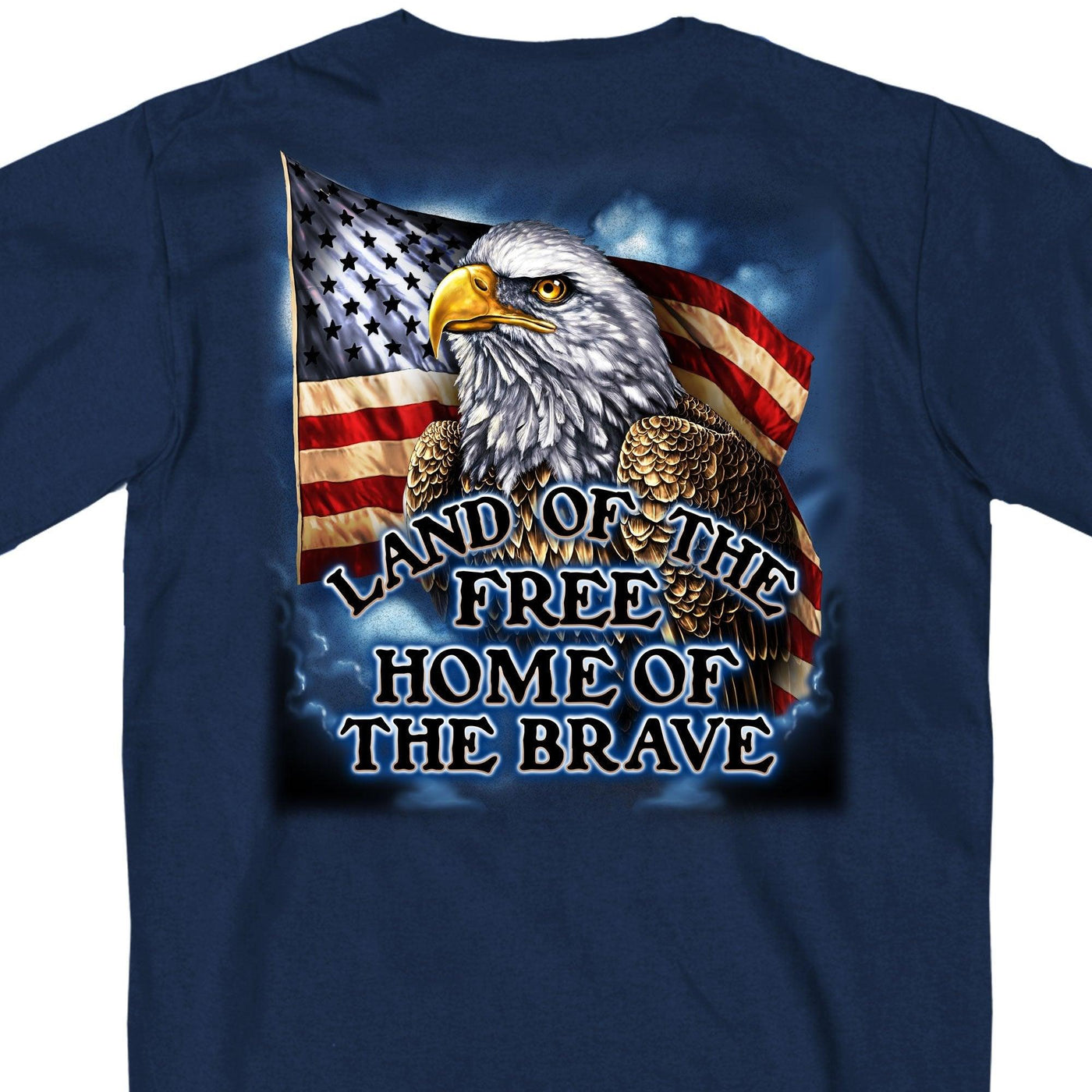 Hot Leathers Men's Land Of The Free Usa Proud Eagle T-Shirt, Navy Blue - American Legend Rider