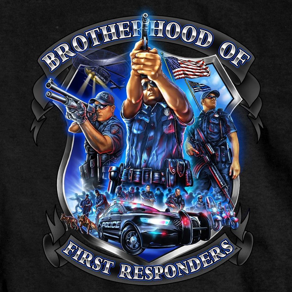 Hot Leathers Men's Brotherhood Of First Responders Police T-Shirt, Black - American Legend Rider