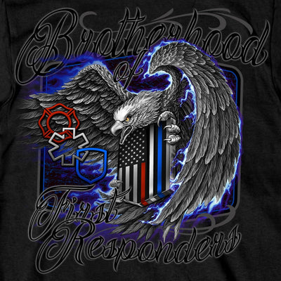Hot Leathers Men's Brotherhood Of First Responders Eagle T-Shirt, Black - American Legend Rider