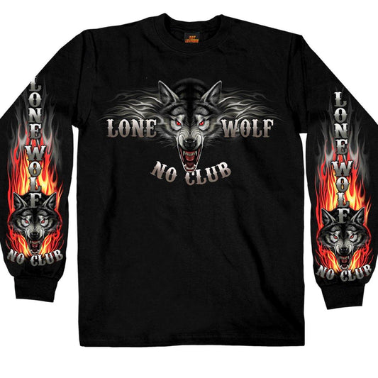 Hot Leathers Men's Lone Wolf No Club Biker Long Sleeve Shirt, Black - American Legend Rider