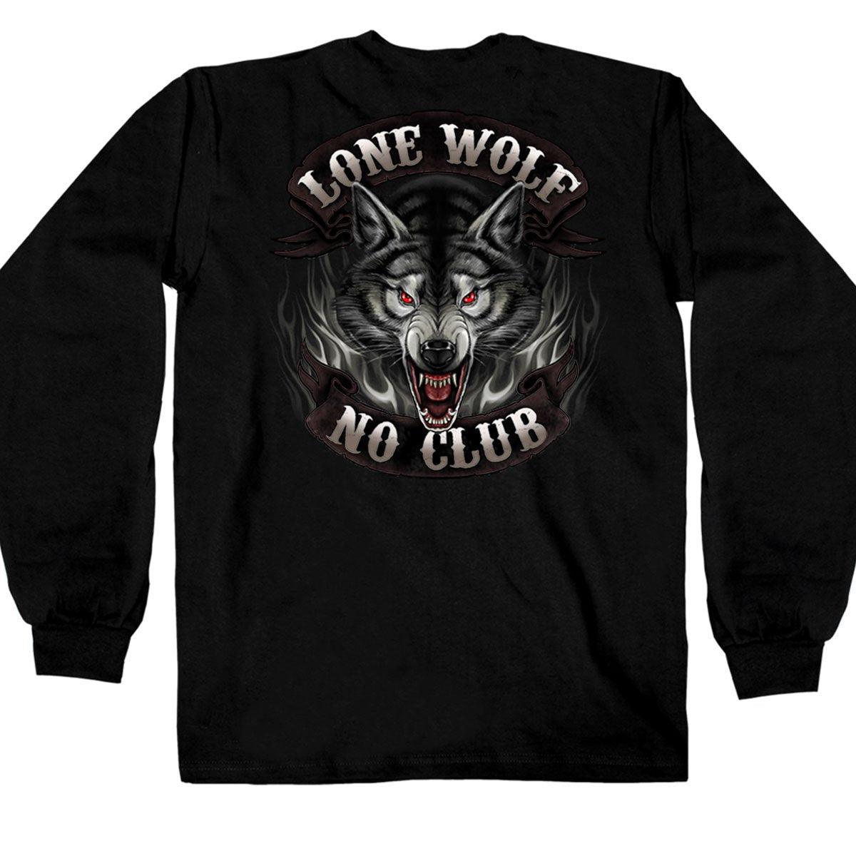 Hot Leathers Men's Lone Wolf No Club Biker Long Sleeve Shirt, Black - American Legend Rider