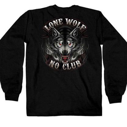 Hot Leathers Men's Lone Wolf No Club Biker Long Sleeve Shirt, Black - American Legend Rider