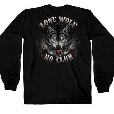 Hot Leathers Men's Lone Wolf No Club Biker Long Sleeve Shirt, Black - American Legend Rider