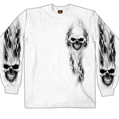 Hot Leathers Men's Ghost Skull Long Sleeve Shirt, White - American Legend Rider