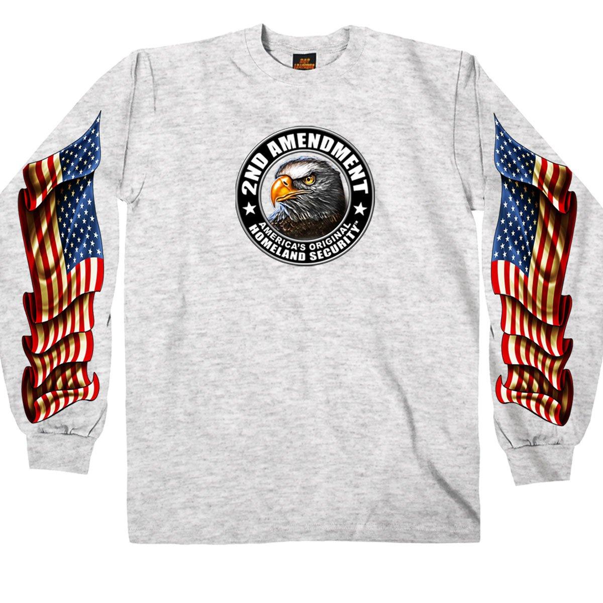 Hot Leathers Men's 2nd Amendment Down Flags Eagle Long Sleeve Shirt, Ash Gray - American Legend Rider