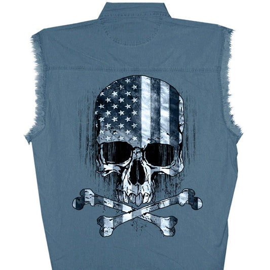 Hot Leathers Men's Flag Skull Sleeveless Denim Vest - American Legend Rider