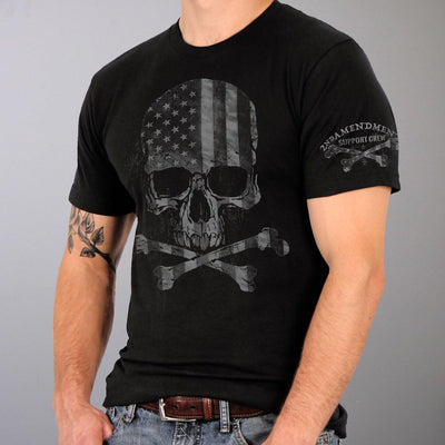 Hot Leathers Men's Faded Flag Skull T-Shirt, Black - American Legend Rider