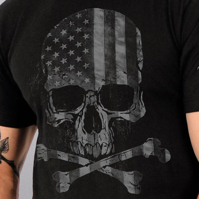 Hot Leathers Men's Faded Flag Skull T-Shirt, Black - American Legend Rider