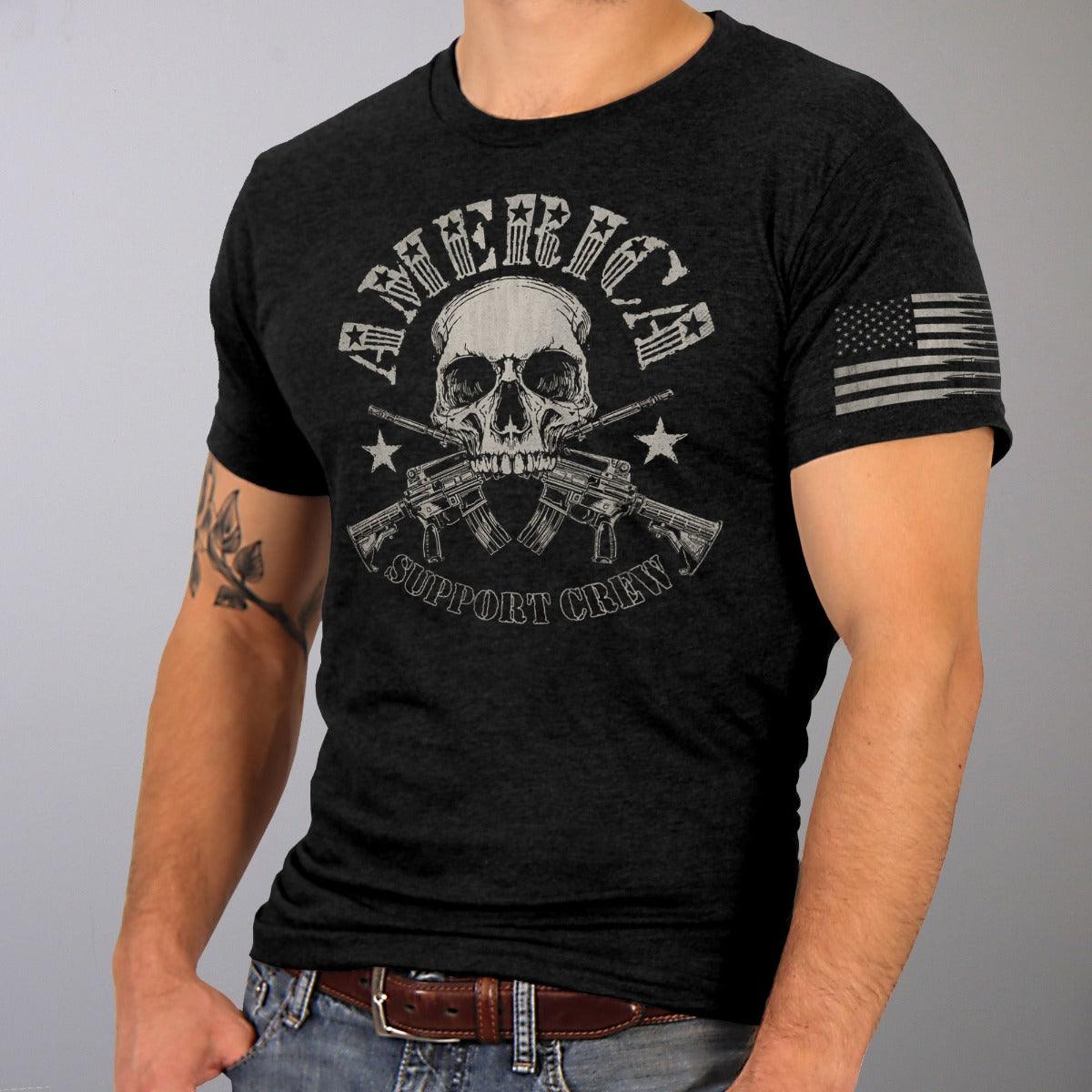 Hot Leathers Men's America Support Crew T-Shirt, Black - American Legend Rider