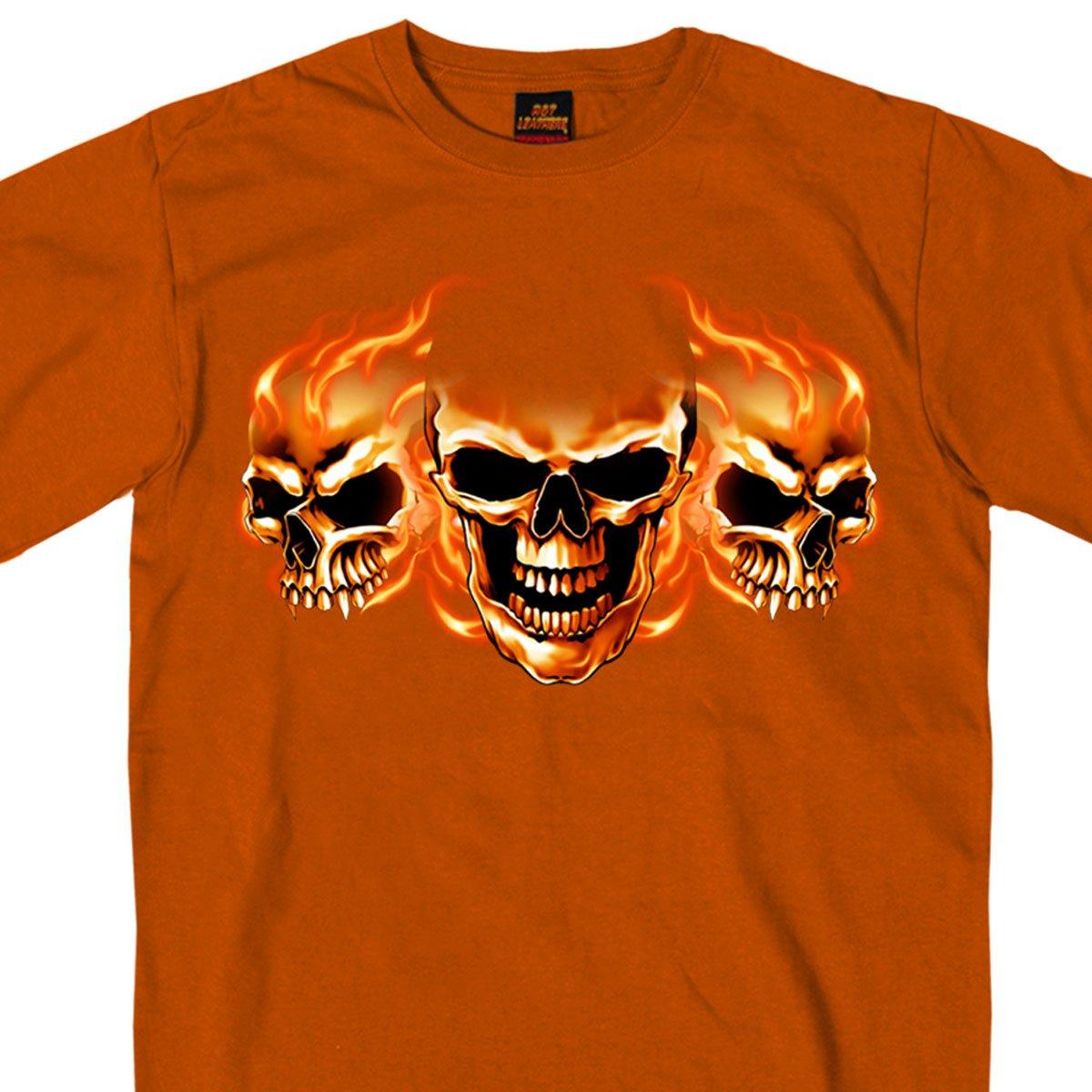 Hot Leathers Men's Three Skulls Texas Orange T-Shirt, Orange - American Legend Rider