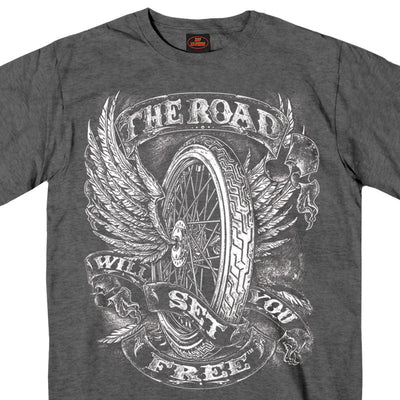Hot Leathers Men's Flying Wheel T-Shirt, Heather Charcoal - American Legend Rider