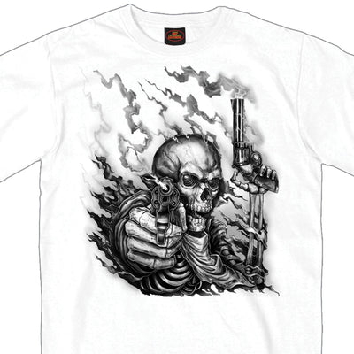 Hot Leathers Men's Smoking Guns Skeleton T-Shirt, White - American Legend Rider