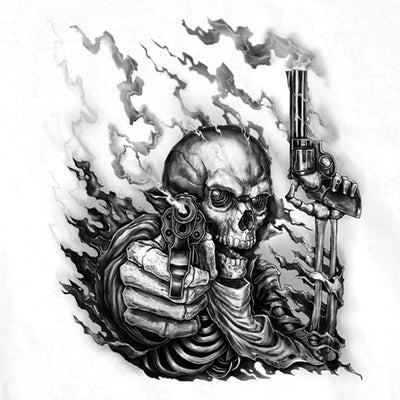 Hot Leathers Men's Smoking Guns Skeleton T-Shirt, White - American Legend Rider