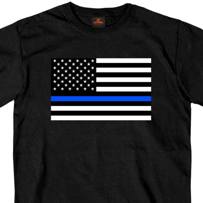 Hot Leathers Men's Thin Blue Line American Flag T-Shirt, Black - American Legend Rider