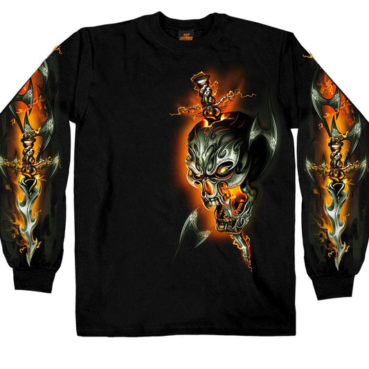 Hot Leathers Men's Electric Skull Long Sleeve Shirt, Black - American Legend Rider