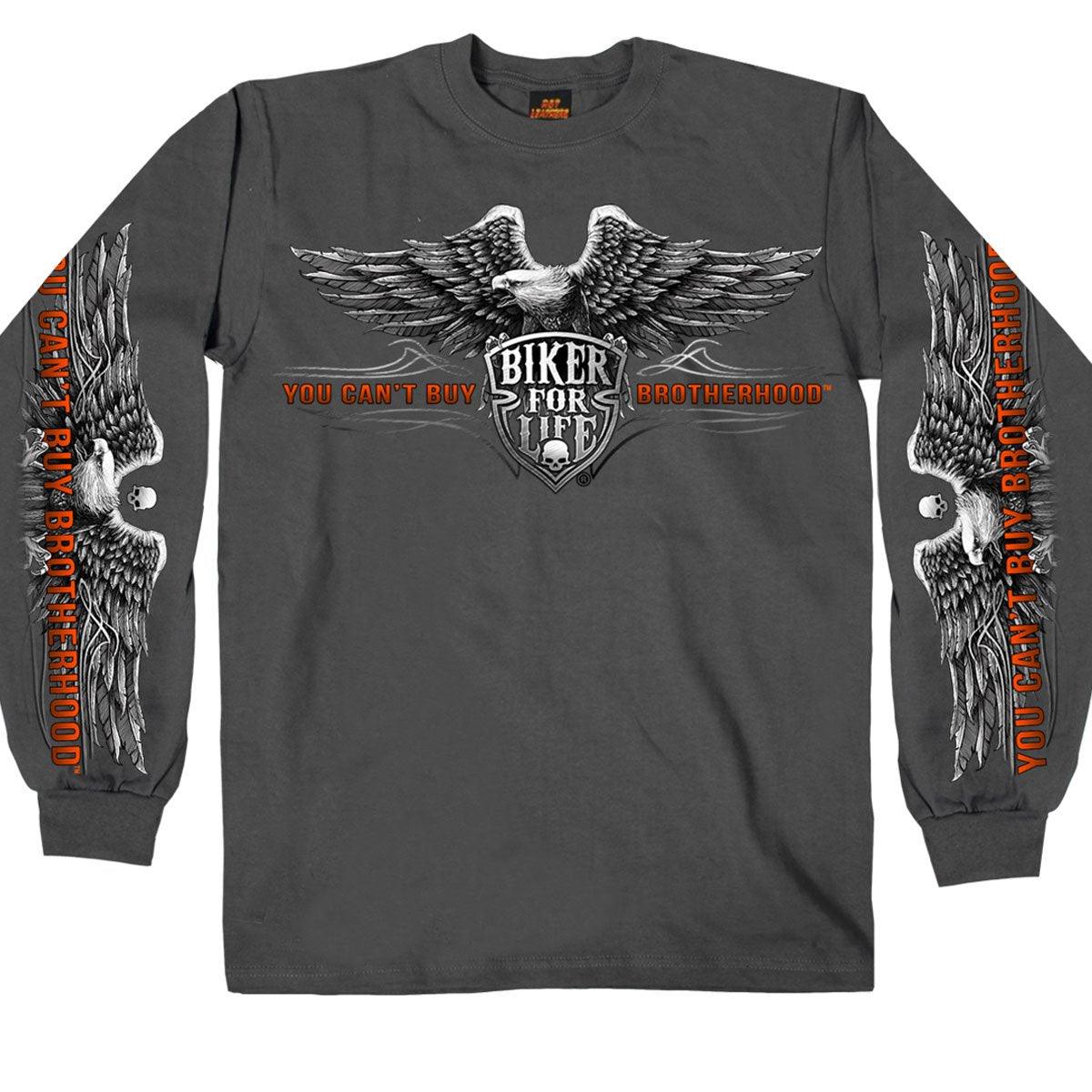 Hot Leathers Men's Brotherhood Eagle Long Sleeve Shirt, Charcoal - American Legend Rider