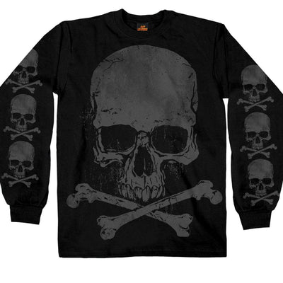 Hot Leathers Men's Jumbo Print Skull And Cross Bones Long Sleeve Shirt, Black - American Legend Rider