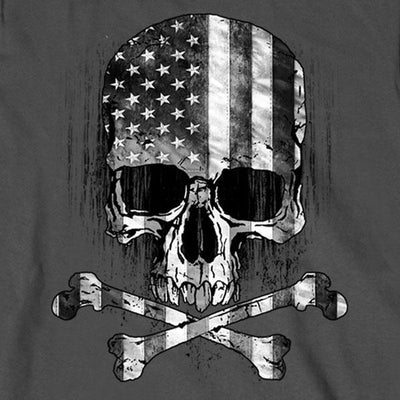 Hot Leathers Men's Long Sleeve Flag Skull Shirt, Charcoal - American Legend Rider