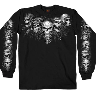 Hot Leathers Men's Five Skulls Long Sleeve Shirt, Black - American Legend Rider