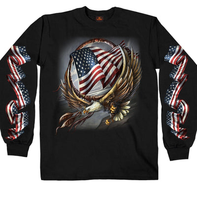 Hot Leathers Men's Hoop Eagle Long Sleeve Shirt, Black - American Legend Rider
