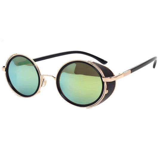 Motorcycle Vintage Round Sunglasses w/ UV 400 Protection, Gold