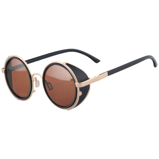 Motorcycle Vintage Round Sunglasses w/ UV 400 Protection, Golden/Tea