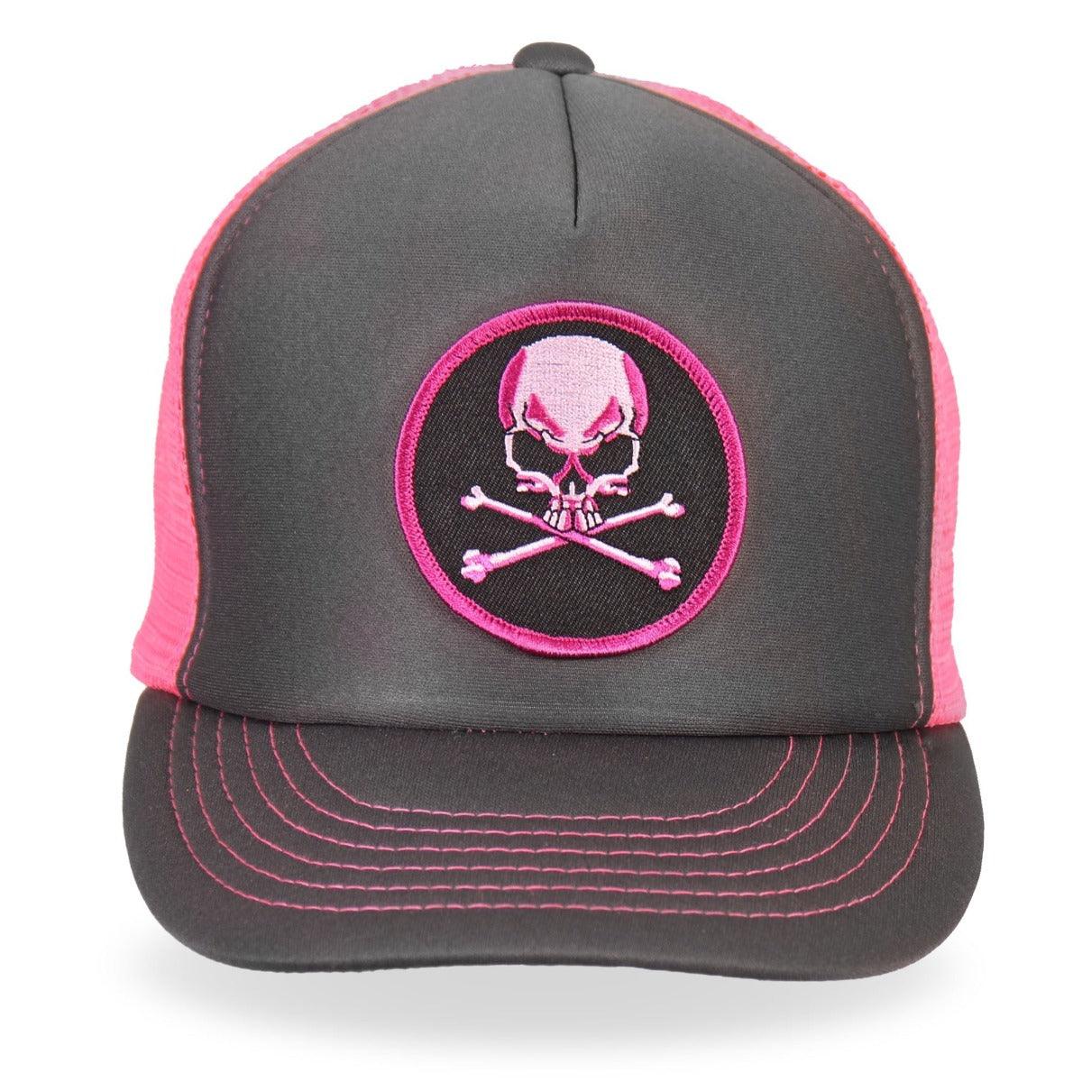 Hot Leathers Skull And Crossbones Pink Trucker Hat - American Legend Rider