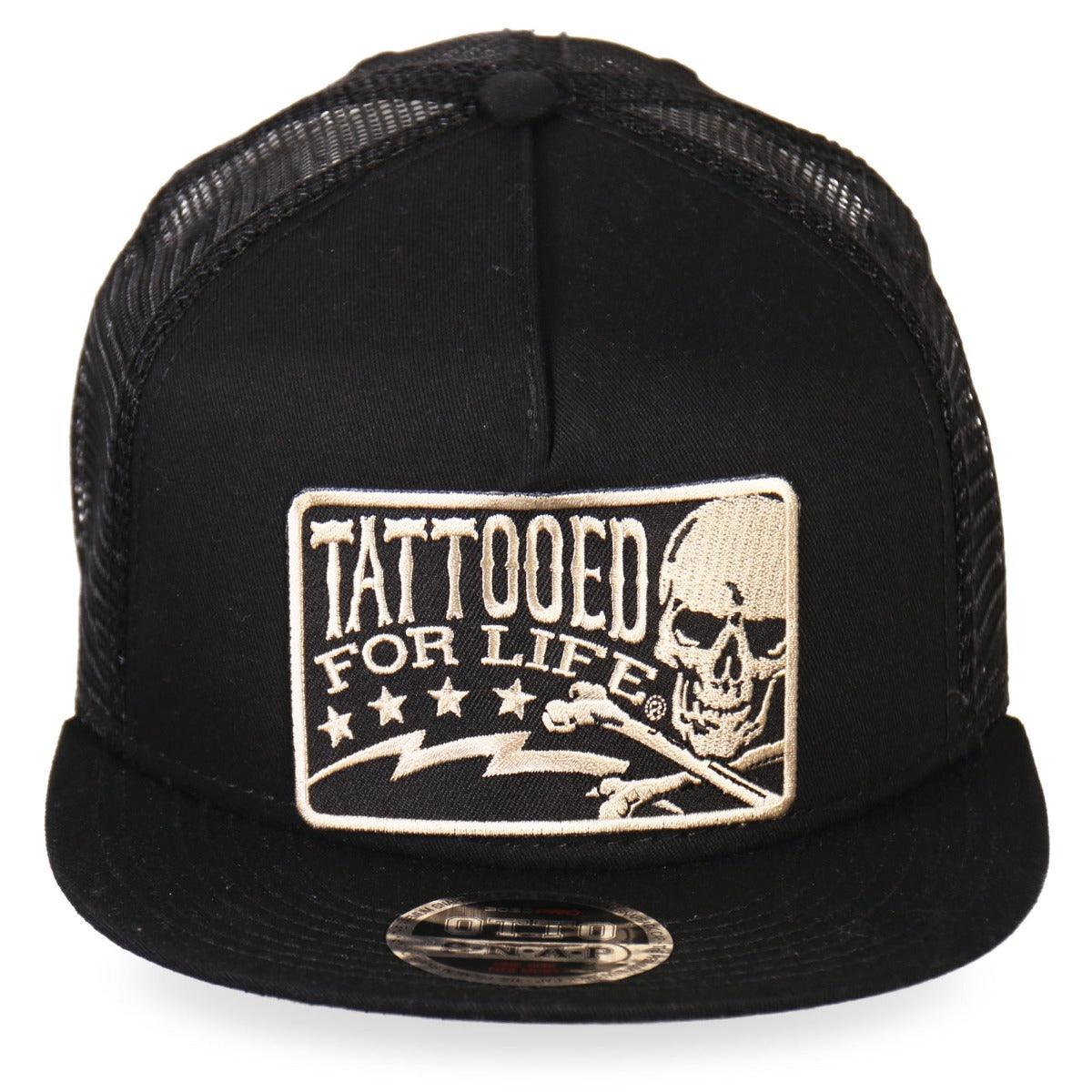 Hot Leathers Tattooed For Life Skull And Bolts Snap Back Hat - American Legend Rider