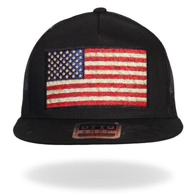 Hot Leathers Vintage American Flag All Black Snap Back Hat - American Legend Rider