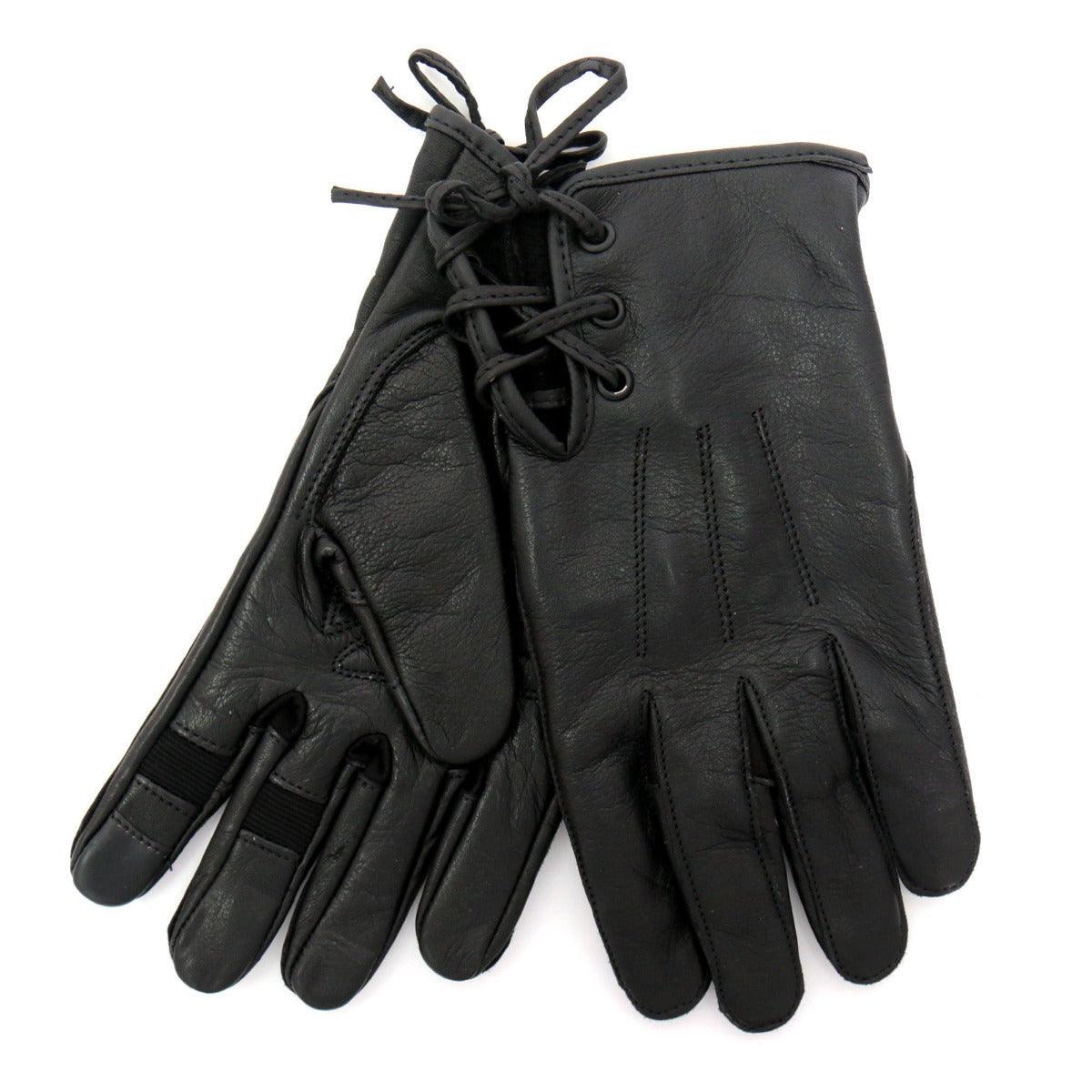 Hot Leathers Ladies Leather Gloves With Side Laces - American Legend Rider
