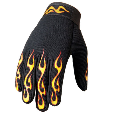 Hot Leathers Yellow & Red Flame Mechanics Gloves