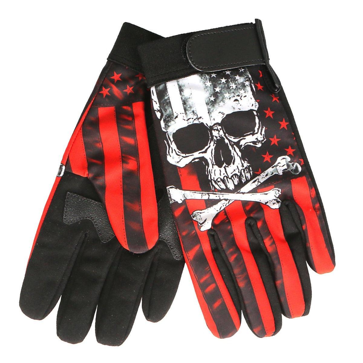 Hot Leathers Flag Skull Mechanics Glove - American Legend Rider