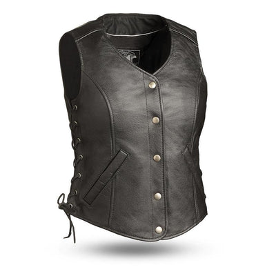 First Manufacturing Honey Badger Motorcycle Leather Vest, Black ...