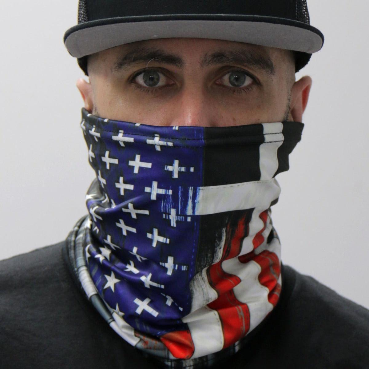 Hot Leathers Flag Cross Neck Gaiter Mask - American Legend Rider