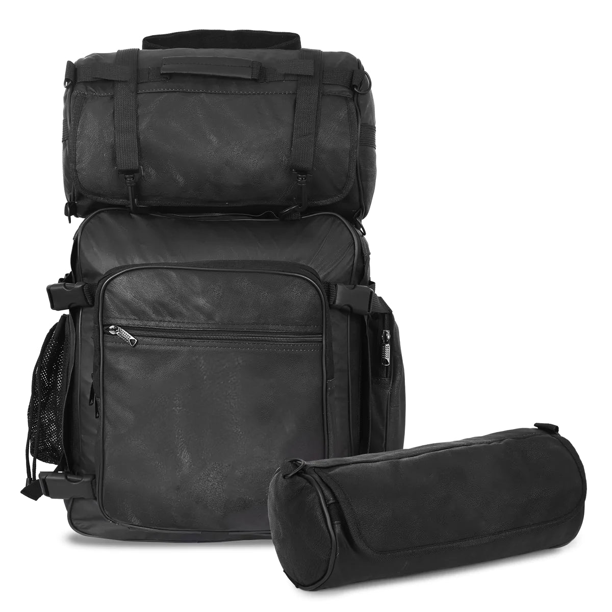 Vance Leather 3pc Rock Design Leather -Sissy Bar Bag Set