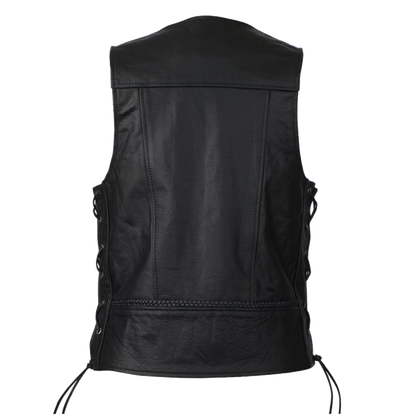 Vance Buffalo Nickel Leather Vest with Braid and Side Laces
