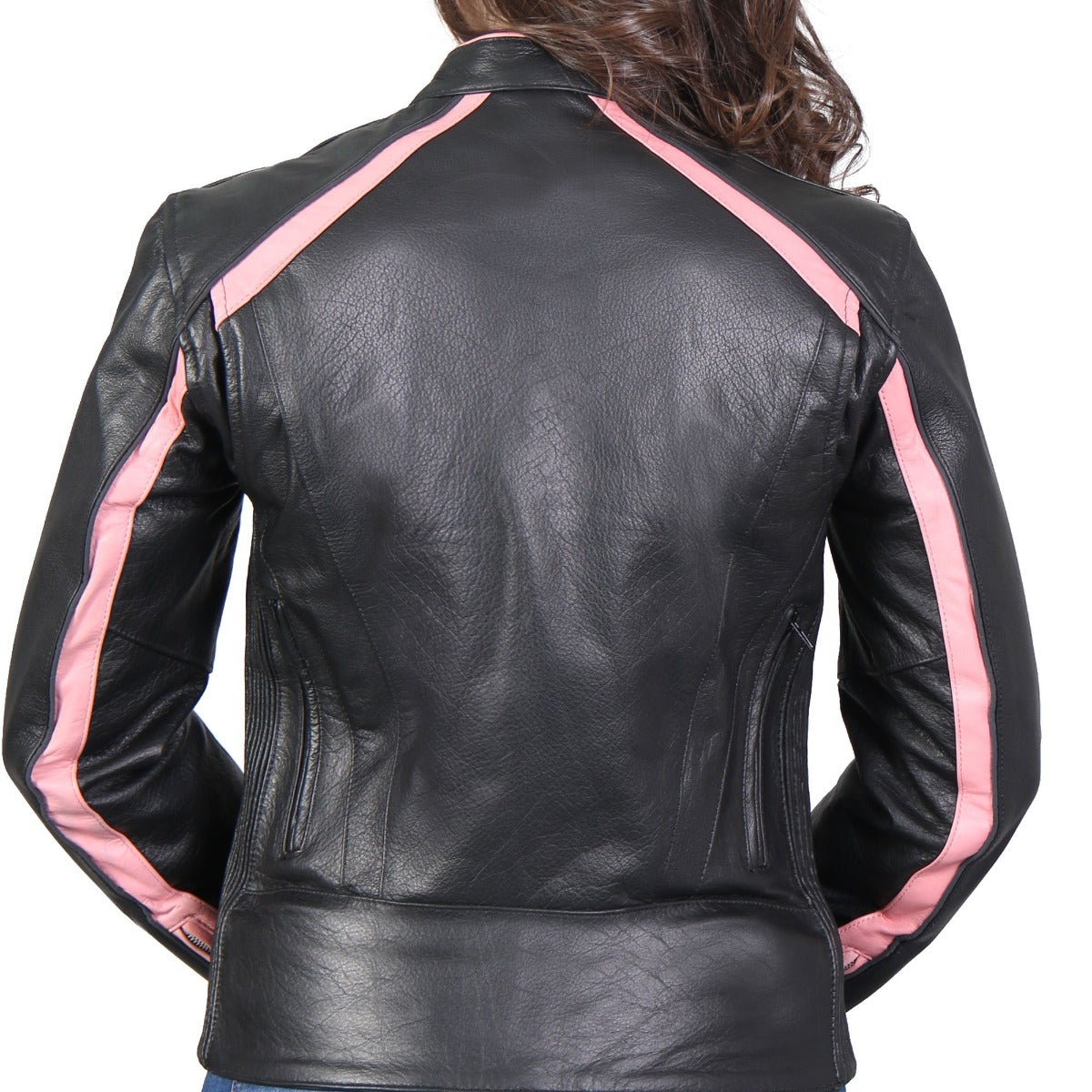 Hot Leathers Women's Pink Striped Leather Jacket With Reflective Piping