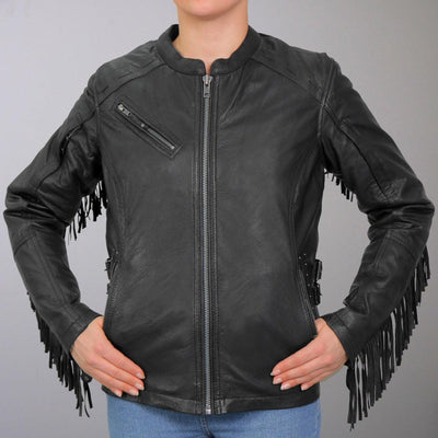 Hot Leathers Lightweight Ladies Leather Jacket With Stud And Fringe - American Legend Rider
