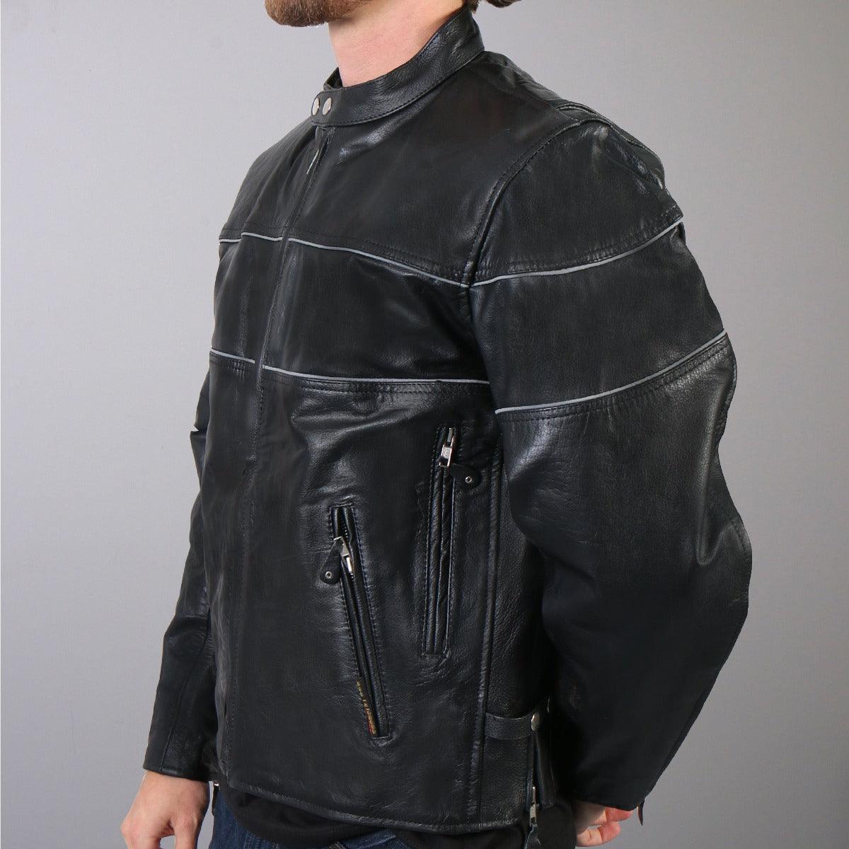 Hot Leathers Men's Leather Jacket W/ Reflective Piping - American Legend Rider