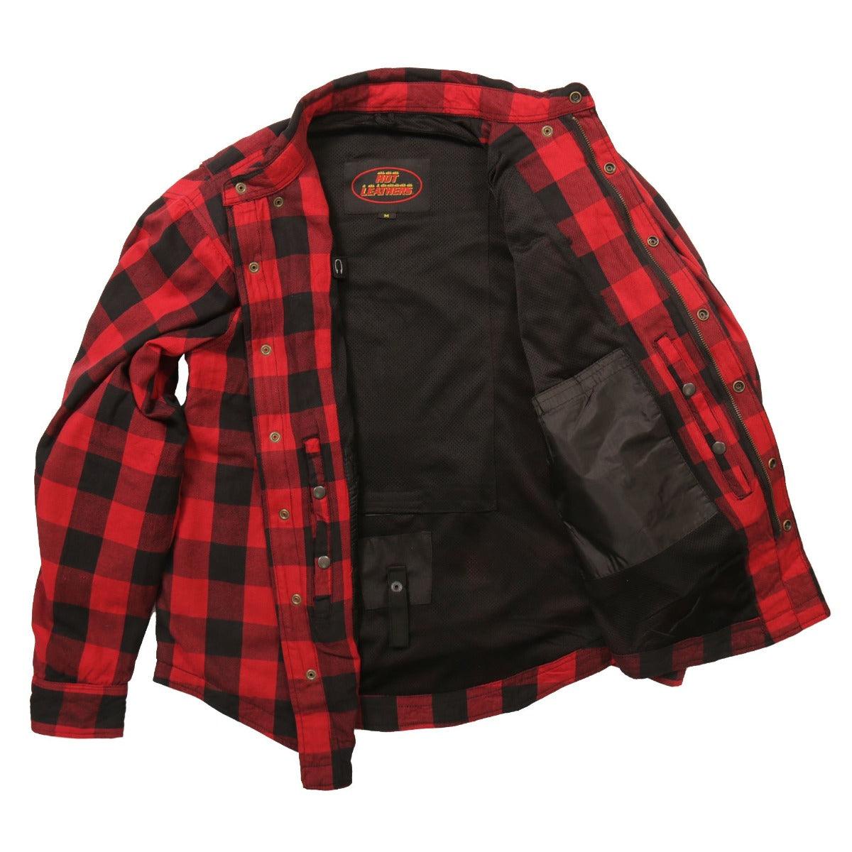Hot Leathers Men's Red And Black Armored Flannel Jacket - American Legend Rider