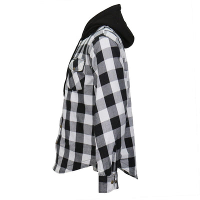 Hot Leathers Men's Black And White Hooded Armored Flannel Jacket - American Legend Rider