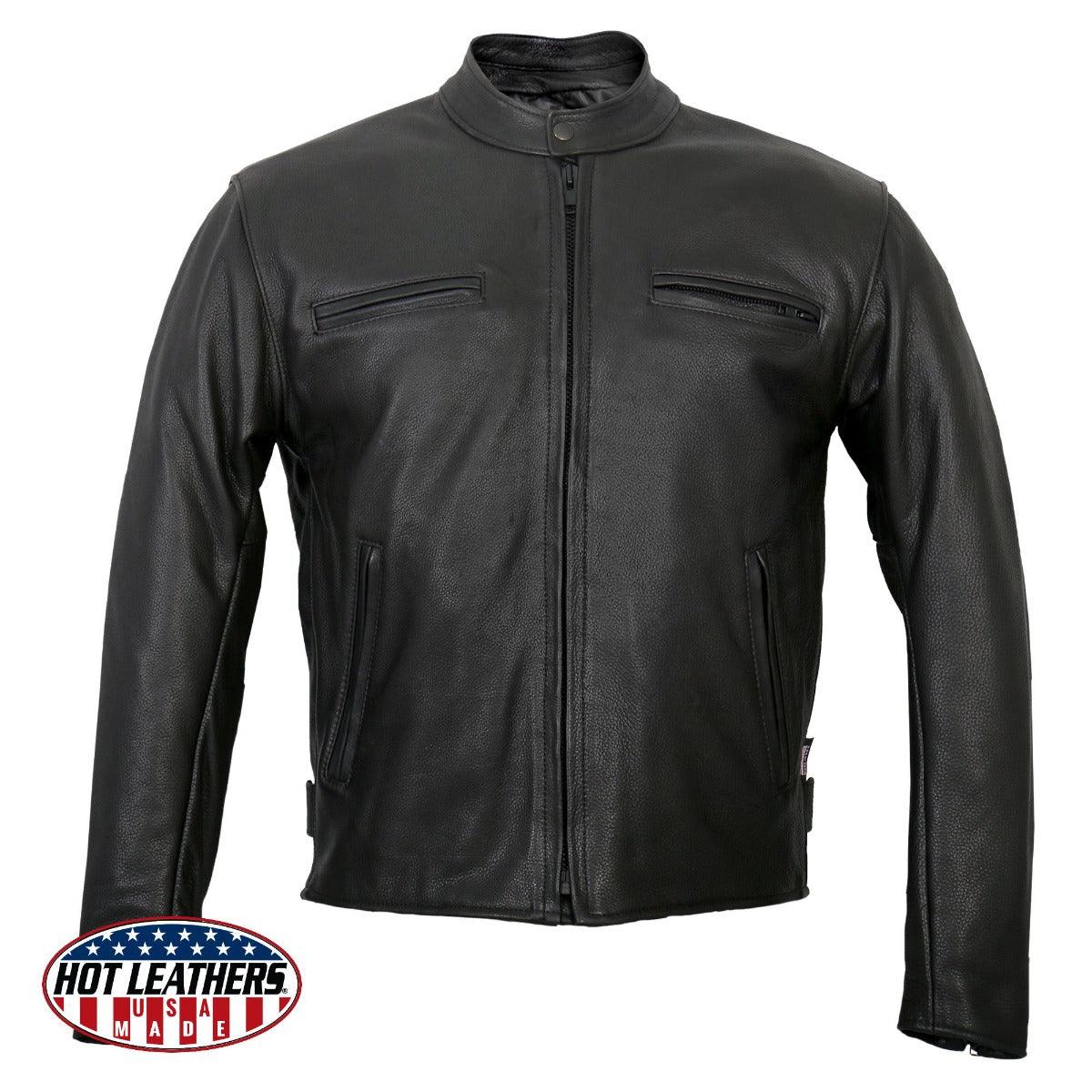 Hot Leathers Men's Usa Made Premium Leather Racer Jacket - American Legend Rider